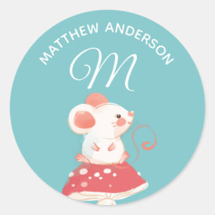 Sticker Rond Souris Rat ・ Alphabet Monogramme Jote garderie sco