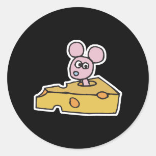 Sticker Rond souris rose mignonne dans du fromage suisse