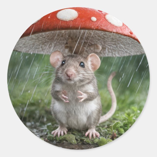 Sticker Rond Souris sous un champignon (Devant)