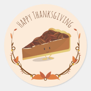 Sticker Rond Souris Thanksgiving Pecan Pie Slice Tan Brown