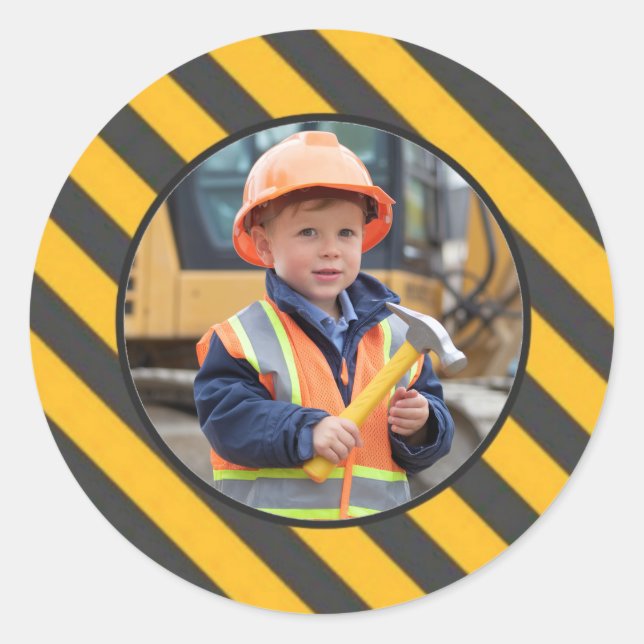 Sticker Rond Sous Construction Boy's Birthday Bash (Devant)