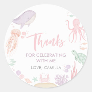 Sticker Rond Sous la mer 1er anniversaire Merci fille