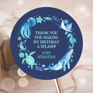 Sticker Rond Sous la mer Aquarelle Merci Animaux marins