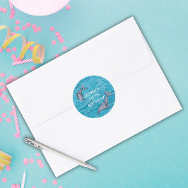 Sticker Rond Sous La Mer Avec Dauphins Anniversaire