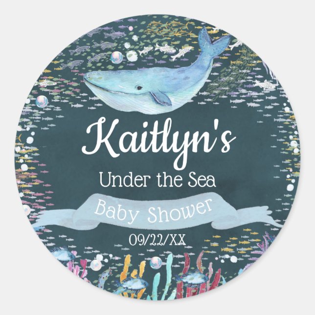 Sticker Rond Sous la mer | Baby shower à thème océanique (Devant)