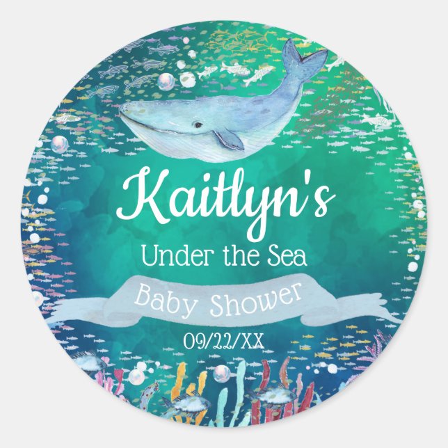 Sticker Rond Sous la mer | Baby shower à thème océanique (Devant)