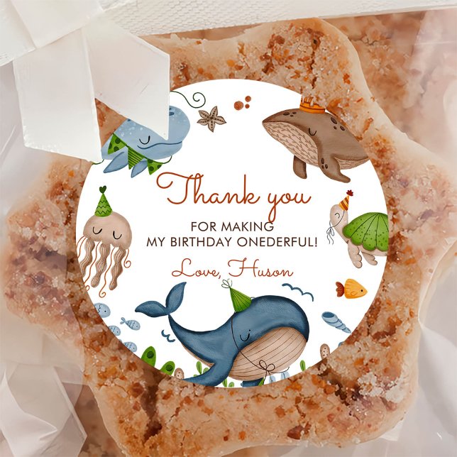 Sticker Rond Sous la mer Baleine requin Vie marine 1er annivers (Créateur téléchargé)