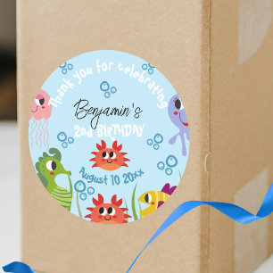 Sticker Rond Sous la mer Créatures Whimsical Anniversaire