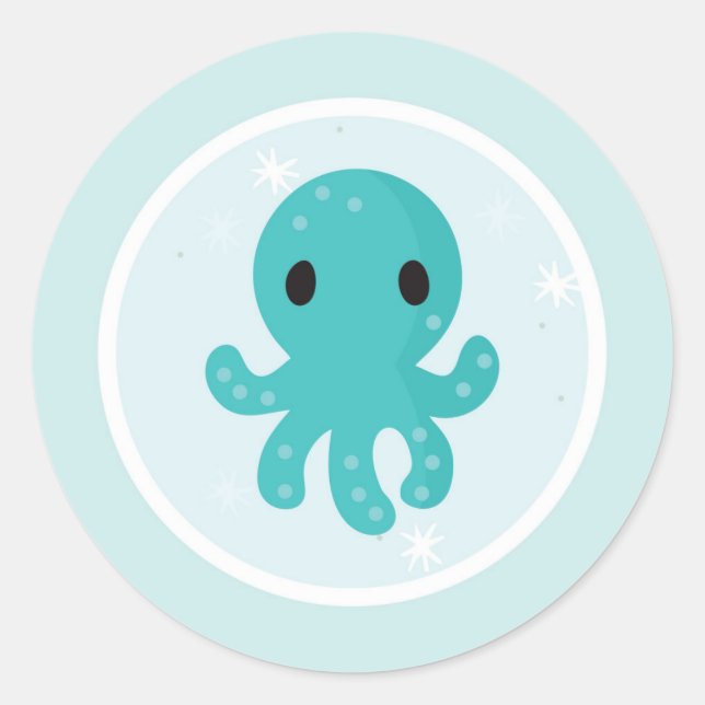 Sticker Rond Sous la mer Fête d'anniversaire pieuvre (Devant)