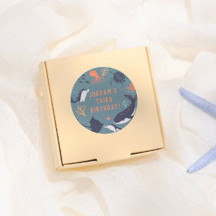 Sticker Rond Sous la mer Océan Animaux Garçon fête d'anniversai