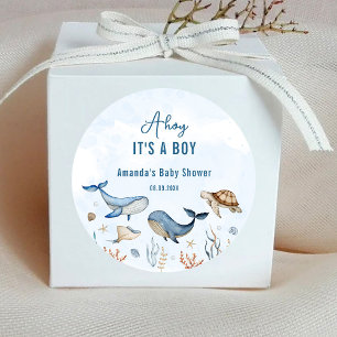 Sticker Rond Sous la mer Ohé C'est un garçon Baby Shower