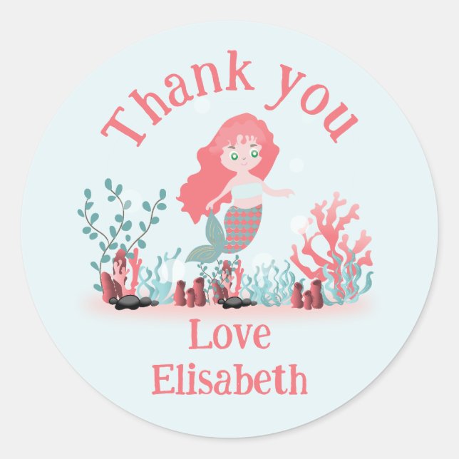 Sticker Rond Sous la mer Princesse Mermaid Anniversaire (Devant)