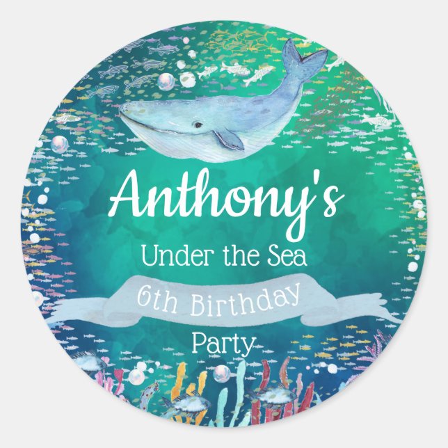 Sticker Rond Sous la mer Tout âge Anniversaire (Devant)