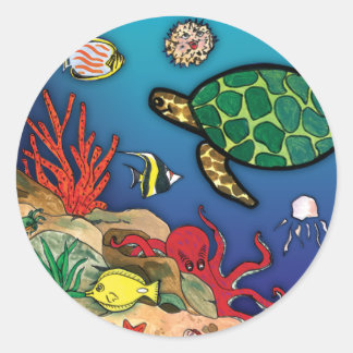 Sticker Rond Sous la mer - Vie océanique