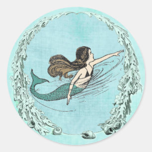 Sticker Rond Sous l'Autocollant de natation de sirène de mer