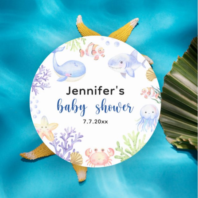 Sticker Rond Sous Le Baby shower De La Mer Animaux (Créateur téléchargé)