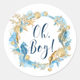 Sticker Rond Sous le baby shower de la mer   oh