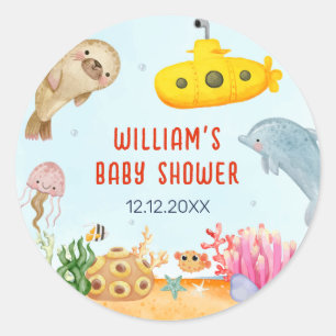 Sticker Rond Sous le Baby shower marin nautique