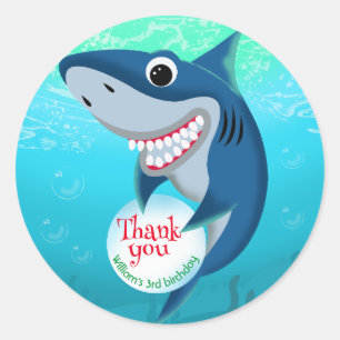 Sticker Rond Sous le requin marin avec la bulle fête d'annivers