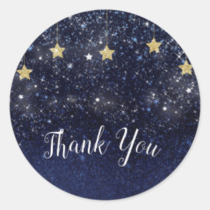 Sticker Rond Sous Les Étoiles Starry Night Gold Blue Party Favo