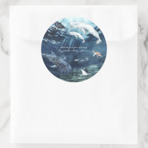 Sticker Rond Sous l'océan   Baby Shower Océanique