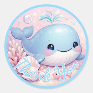 Sticker Rond Sous l'Océan Fête Prénatale Garçon Bébé Bleu 