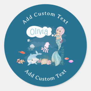 Sticker Rond Sous l'océan Sirène Douce Personnalisée