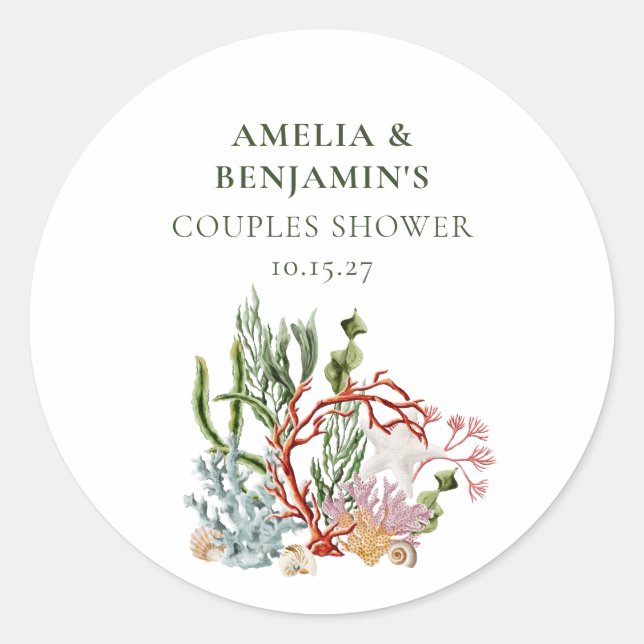 Sticker Rond Sous-marin Coral Coques Couples Douche (Devant)