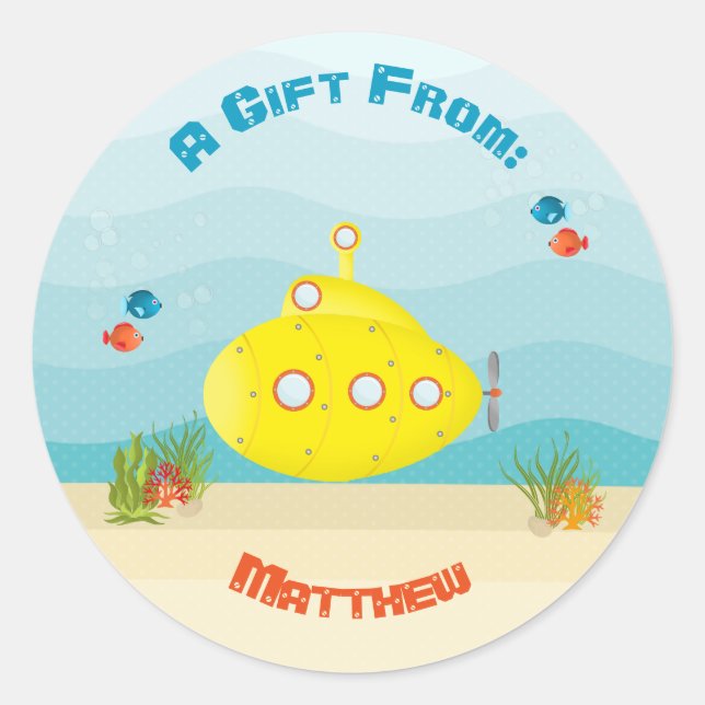 Sticker Rond Sous-marin jaune profond (Devant)
