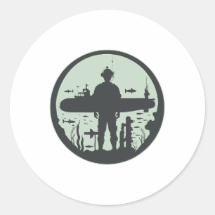 Sticker Rond Sous-marinier Vétérinaire Submersible Sous-marin n
