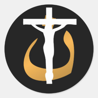 Sticker Rond Soutenez les chrétiens ! Symbole Crucifix - "Nuun"