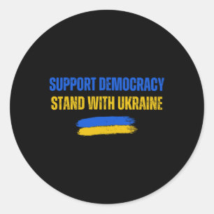 Sticker Rond Soutenez l'Ukraine, Soutenez la Démocratie Drapeau