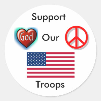Sticker Rond Soutenez Nos Troupes, Paix, Aimez Dieu