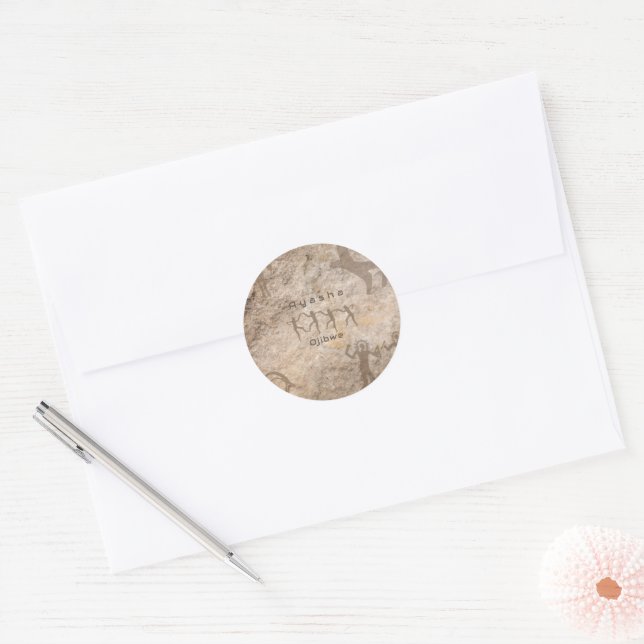 Sticker Rond Southwest Petroglyhs Custom Tribe/Name (Enveloppe)