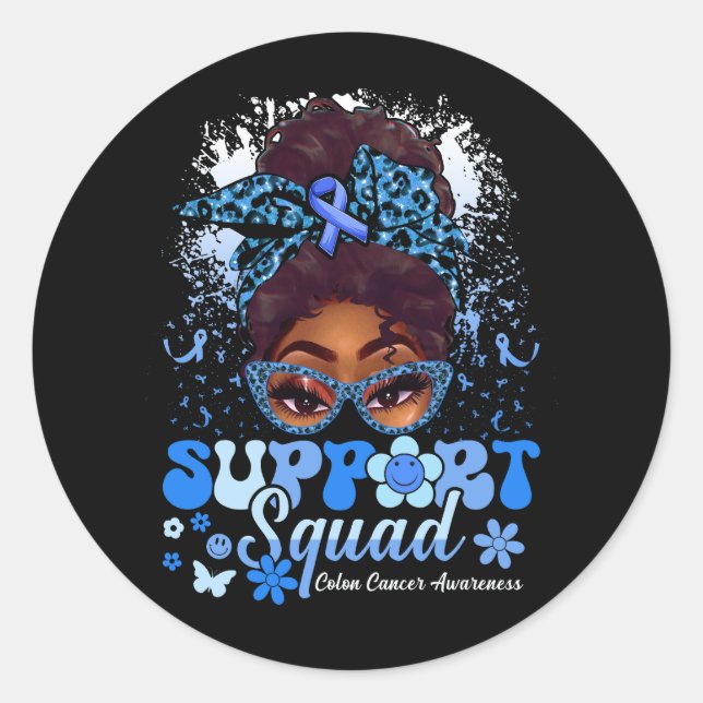 Sticker Rond Soutien super Équipe Messy Bun Colon Cancer Award (Devant)