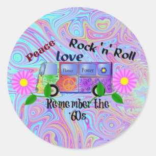 Sticker Rond Souvenez-vous des années 60, design psychédélique,