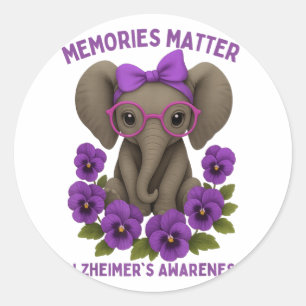 Sticker Rond Souvenirs Heimer's Awareness Purple Elephant Flowe