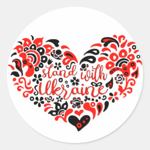 Sticker Rond Soyez avec l'Ukraine lettrage et coeur
