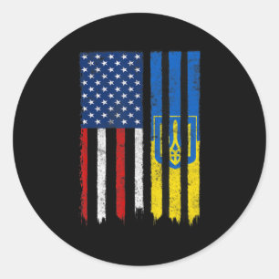 Sticker Rond Soyez Avec L'Ukraine Ukrainienne Américaine Flag P