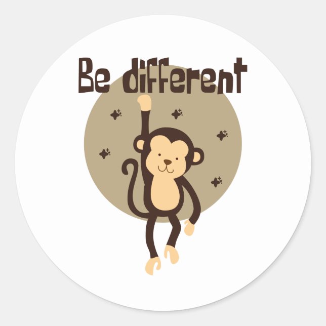 Sticker Rond Soyez Différent Kawaii Brown Monkey Accroché Sur (Devant)
