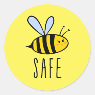 Sticker Rond Soyez en sécurité, abeille mignonne
