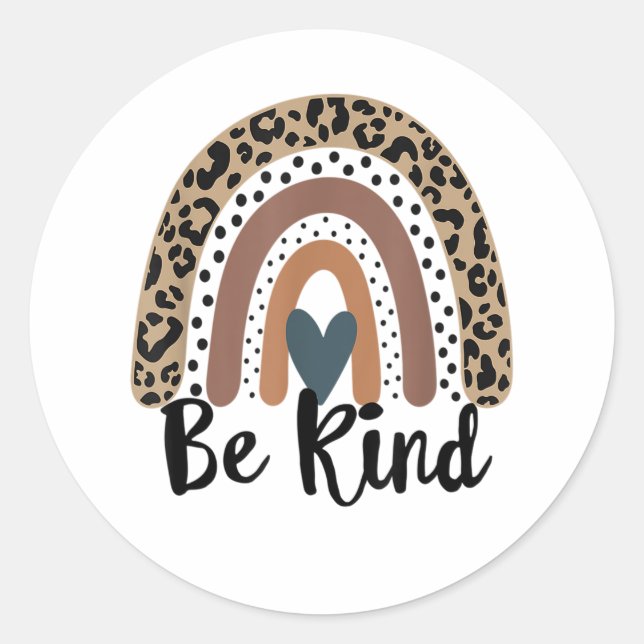 Sticker Rond Soyez gentil Leopard Rainbow Boho inspiré (Devant)