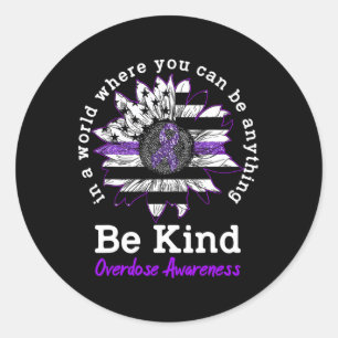 Sticker Rond Soyez gentil Purple Sunflower Overdose Sensibilisa