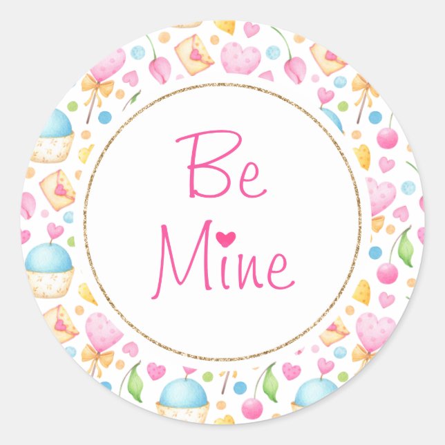 Sticker Rond Soyez mes coeurs et muffins Saint-Valentin (Devant)