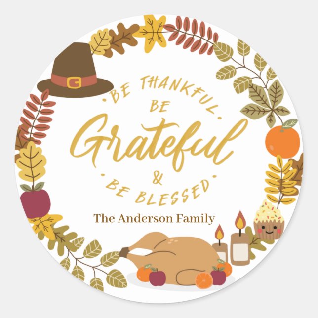 Sticker Rond soyez reconnaissants et soyez bénis (Devant)