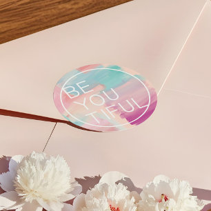 Sticker Rond SOYEZ-VOUS FIER   Aquarelle rose brosse pinceau