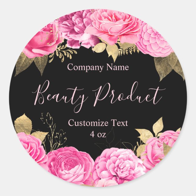 Sticker Rond Spa esthétique moderne rose et noir floral (Devant)