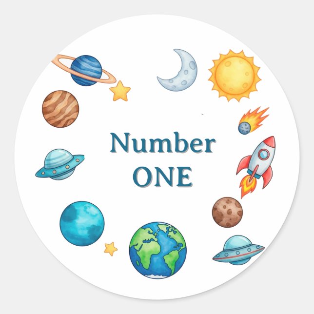 Sticker Rond Space Circle Clipart Set With Planets, Moon, Sun,  (Devant)