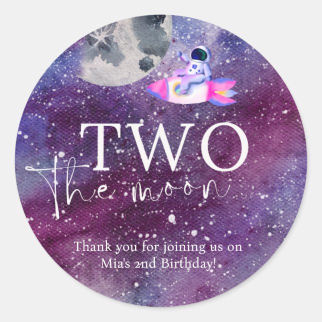 Sticker Rond Space Galaxy Deux la Lune Anniversaire Merci (Devant)