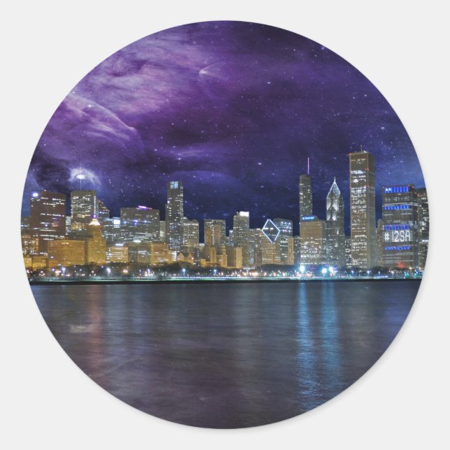 Sticker Rond Spacey Chicago Skyline (Devant)
